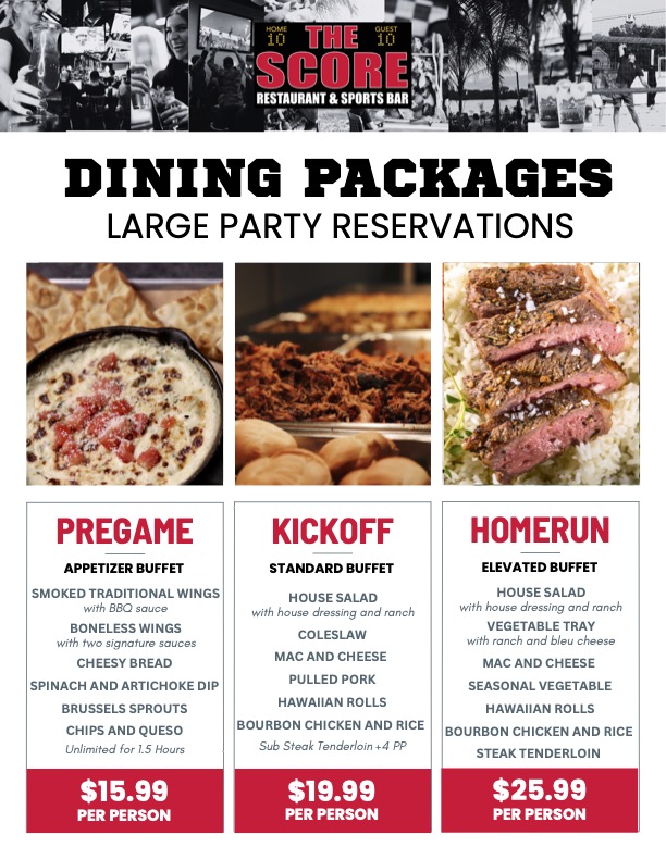The Score buffet menu